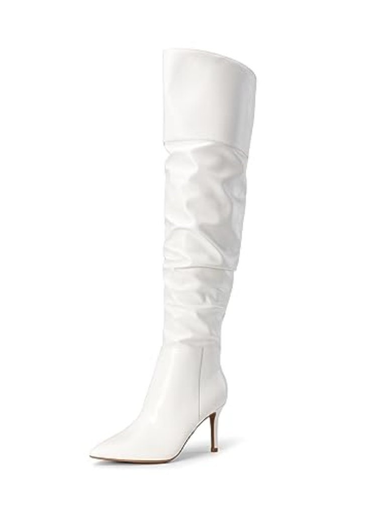 Womens High Heels Over The Knee Boots Thigh High Pointed Toe - White